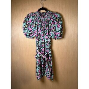 Roller Rabbit XXS Floral Print Dress Smocked Mini Short‎ Sleeve Cotton Tie